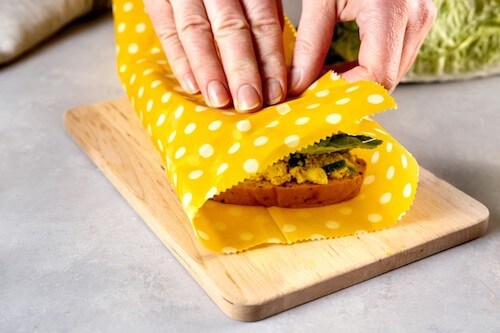 beeswax food wrap with a sandwich